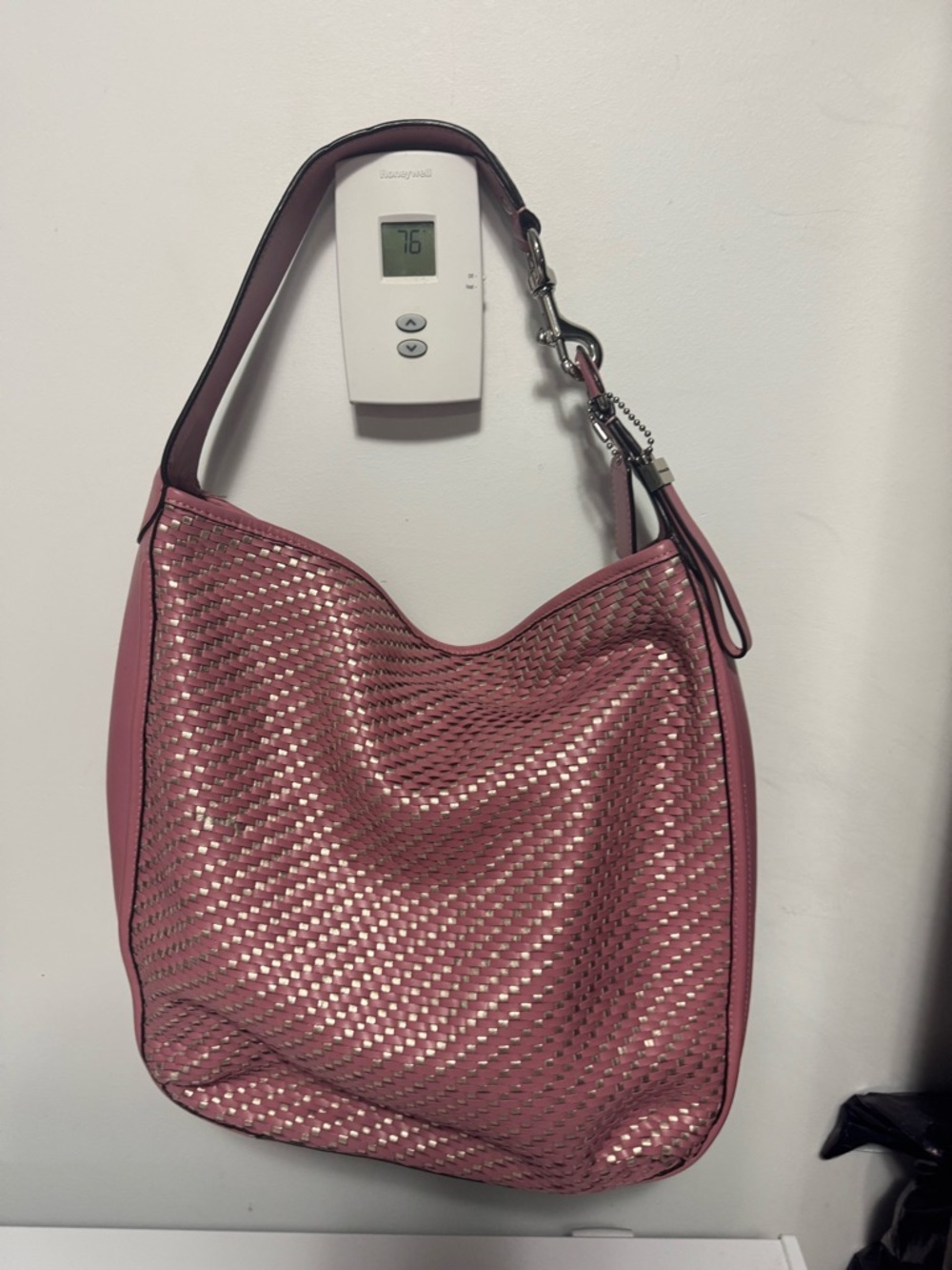 Coach Pink Woven Leather Hobo